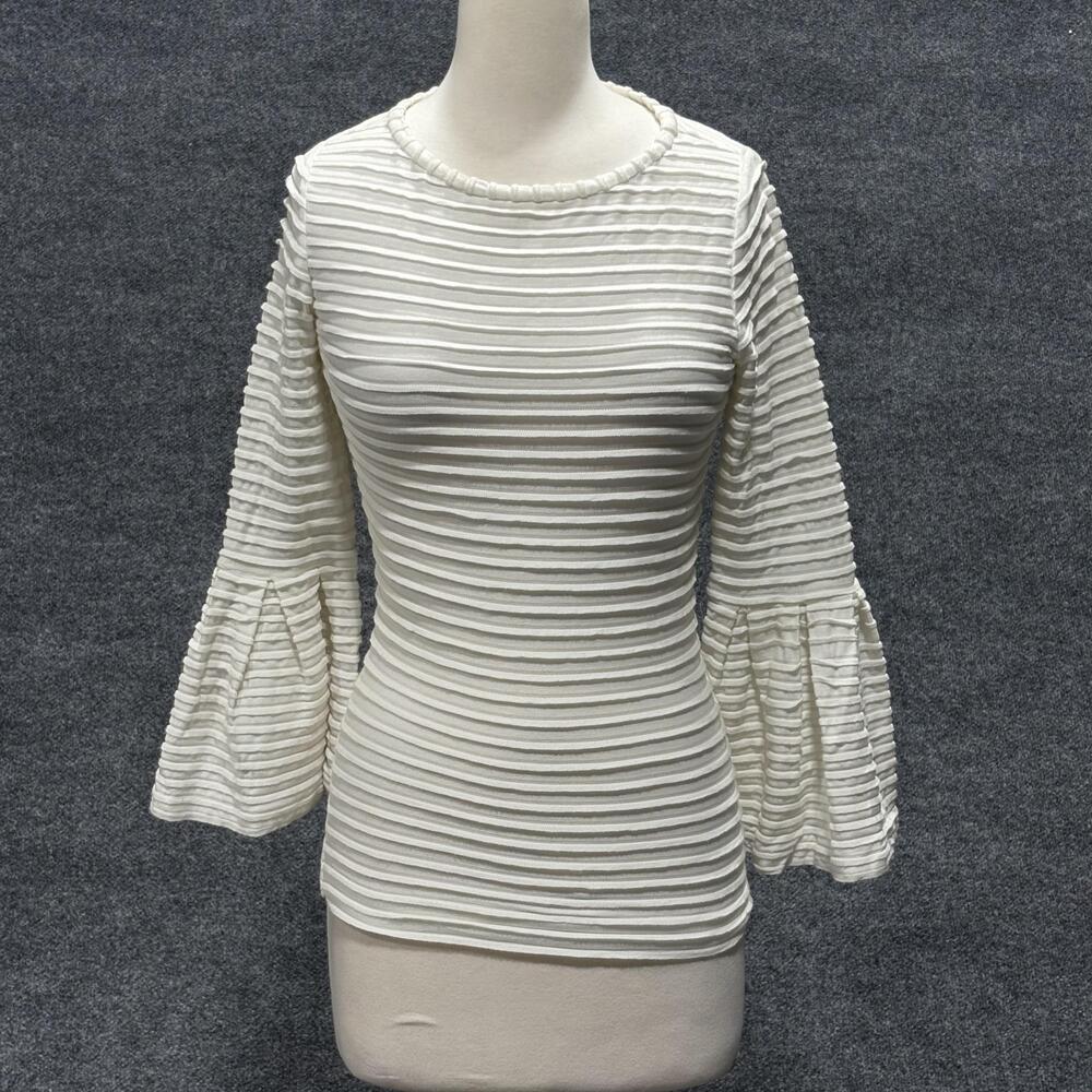 Sara Campbell Shirt Womens XS White Textured Bell Sleeve Cotton Stretch Top